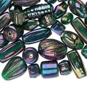 50g Bulk Handcrafted India Lampwork Glass Beads Mix Medium Green Luster